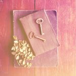 46954129 – old diary and keys, vintage color effect